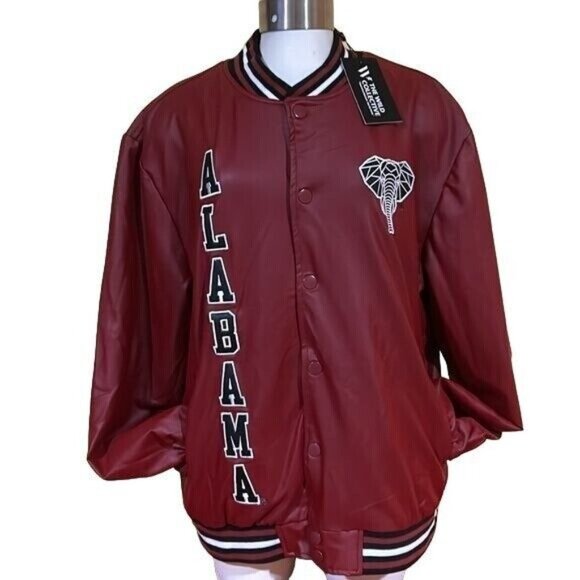 Alabama Crimson Roll Tide Varsity Jacket The Wild Collective Faux Leather L New - Picture 1 of 9